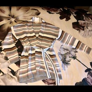 EUC Rag Poets Striped Knit Cardigan with Matching Tie Belt- Lg